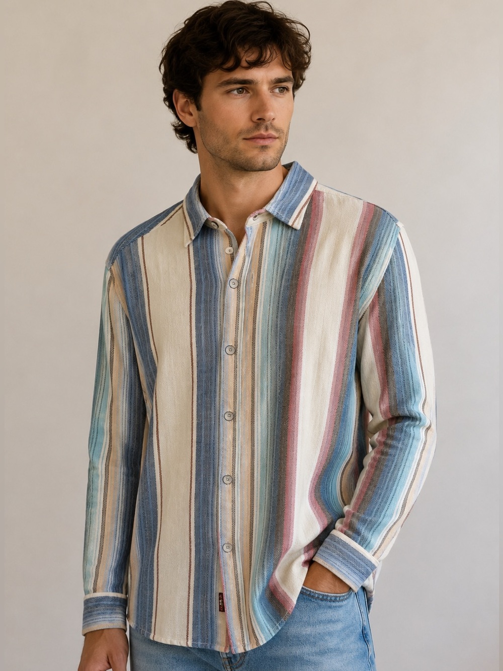 TOMMY BAHAMA Striped Multicolor Long-Sleeve Button-Up Shirt -